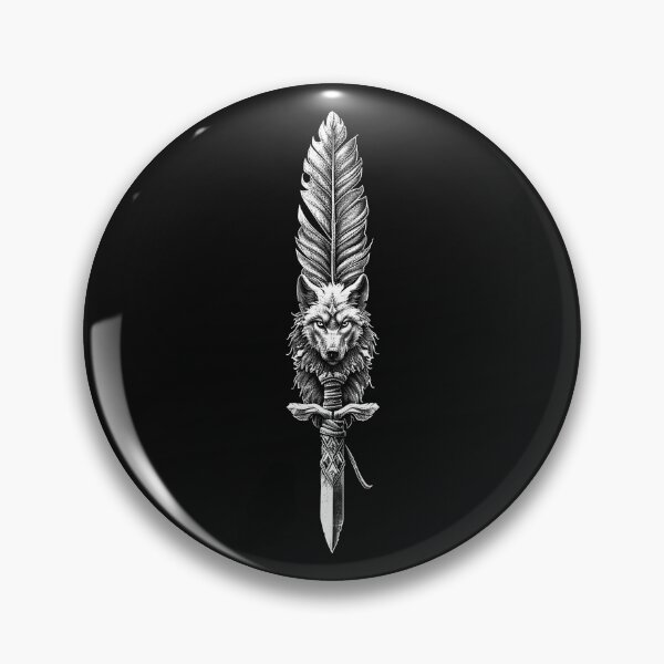 Item preview, Mystic Wolf Feather Dagger – Black and White Dark Fantasy Art designed and sold by inkoutninja.