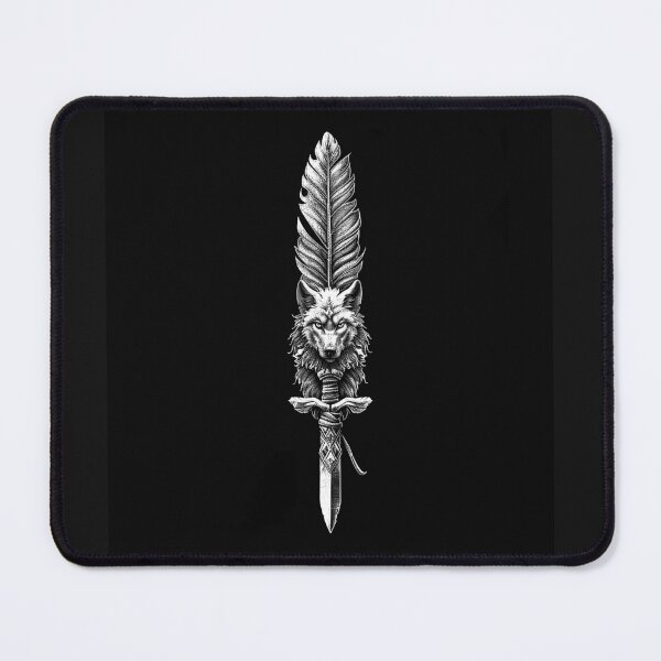 Item preview, Mystic Wolf Feather Dagger – Black and White Dark Fantasy Art designed and sold by inkoutninja.