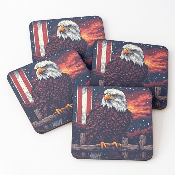 Item preview, American Pride - Retro Pixel Art Bald Eagle & Flag Sunset designed and sold by thepixelcloset.