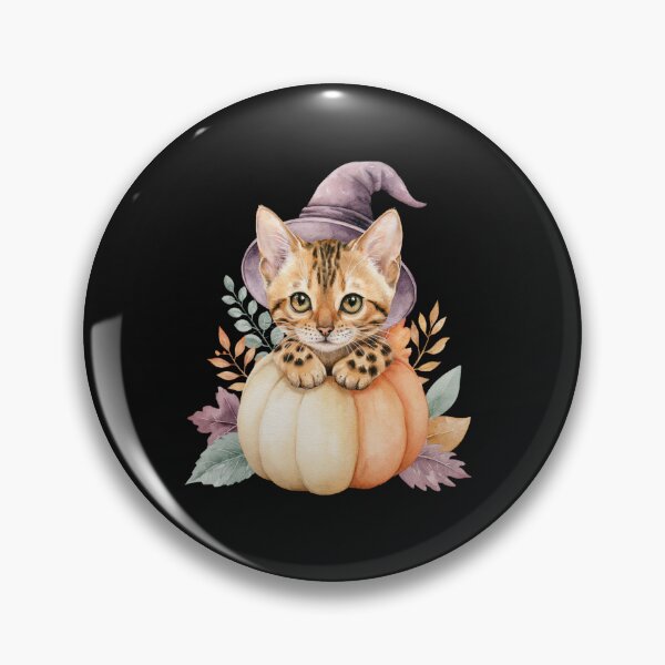 Item preview, Cute Bengal Cat in Pumpkin Witch Hat Autumn Watercolor designed and sold by TheAnimalZ00.