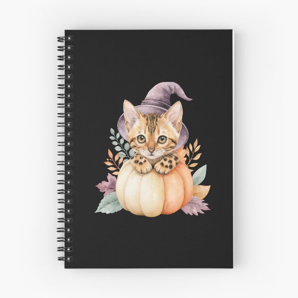 Item preview, Cute Bengal Cat in Pumpkin Witch Hat Autumn Watercolor designed and sold by TheAnimalZ00.