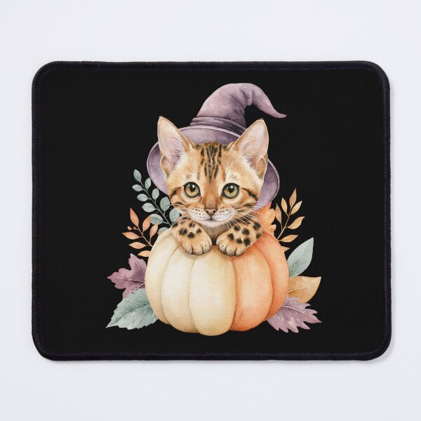 Item preview, Cute Bengal Cat in Pumpkin Witch Hat Autumn Watercolor designed and sold by TheAnimalZ00.