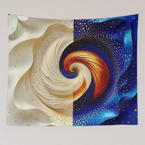 Item preview, Abstract Yin Yang Duality in Blue Gold and White designed and sold by Vicky Brago-Mitchell®.