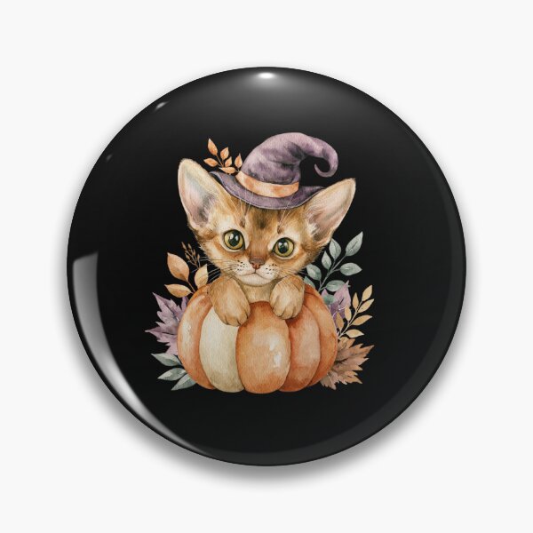 Item preview, Cute Abyssinian Cat in Pumpkin Witch Hat Autumn Watercolor designed and sold by TheAnimalZ00.
