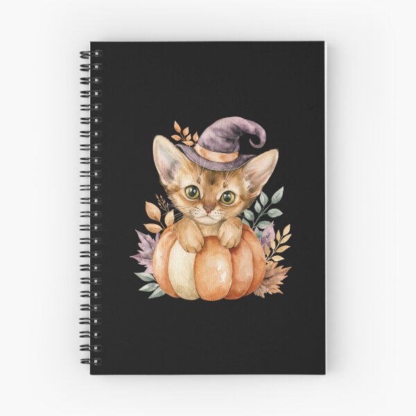 Item preview, Cute Abyssinian Cat in Pumpkin Witch Hat Autumn Watercolor designed and sold by TheAnimalZ00.
