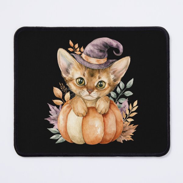 Item preview, Cute Abyssinian Cat in Pumpkin Witch Hat Autumn Watercolor designed and sold by TheAnimalZ00.