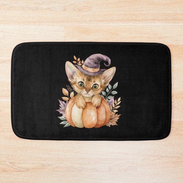 Item preview, Cute Abyssinian Cat in Pumpkin Witch Hat Autumn Watercolor designed and sold by TheAnimalZ00.