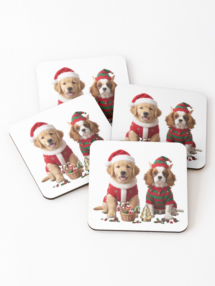 Thumbnail 1 of 5, Coasters (Set of 4), Dogs Christmas designed and sold by InkShiftLabs.