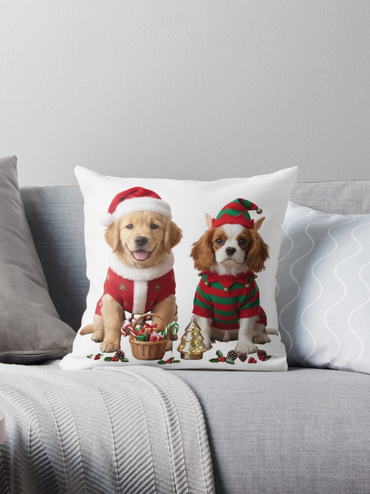 Thumbnail 1 of 4, Pillow, Dogs Christmas designed and sold by InkShiftLabs.