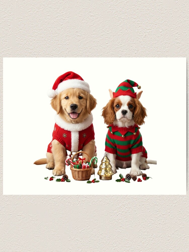 Thumbnail 1 of 3, Art Print, Dogs Christmas designed and sold by InkShiftLabs.