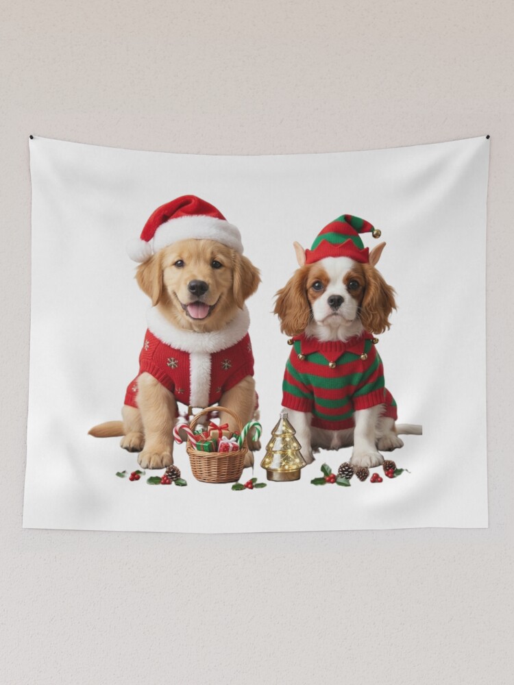 Thumbnail 2 of 3, Tapestry, Dogs Christmas designed and sold by InkShiftLabs.