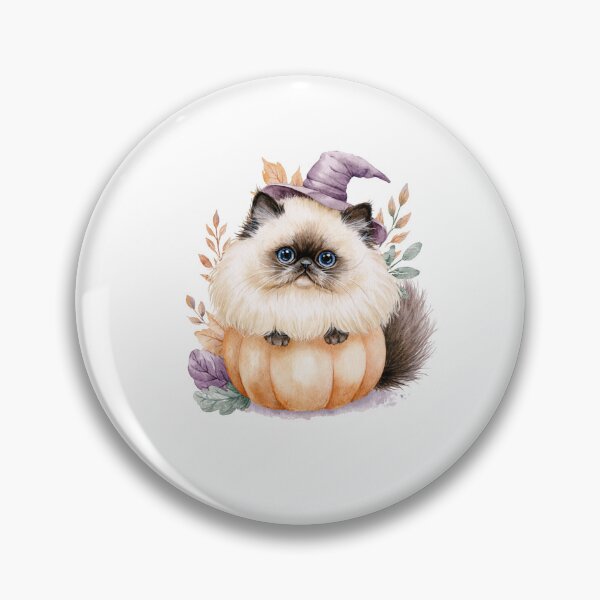 Item preview, Cute Birman Cat in Pumpkin Witch Hat Autumn Watercolor designed and sold by TheAnimalZ00.