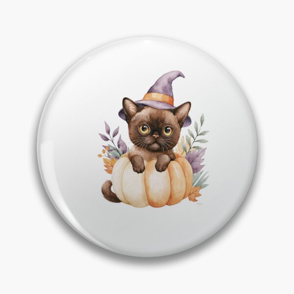 Item preview, Cute Burmese Cat in Pumpkin Witch Hat Autumn Watercolor designed and sold by TheAnimalZ00.