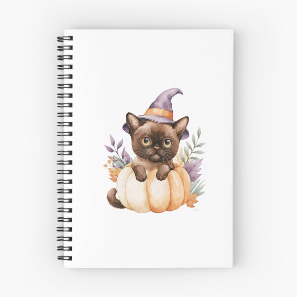 Item preview, Cute Burmese Cat in Pumpkin Witch Hat Autumn Watercolor designed and sold by TheAnimalZ00.