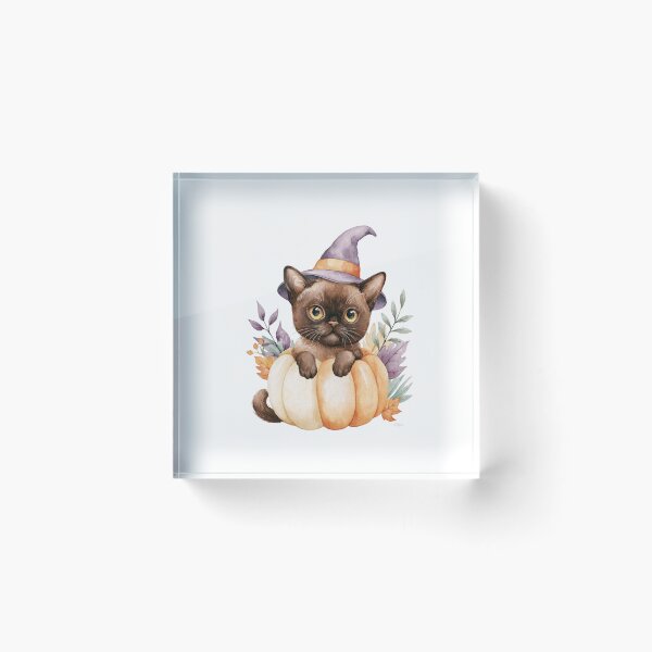 Item preview, Cute Burmese Cat in Pumpkin Witch Hat Autumn Watercolor designed and sold by TheAnimalZ00.