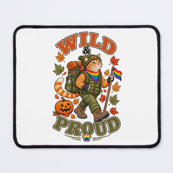 Item preview, Wild & Proud LGBTQ Hiking Shirt, Pride Cat T-Shirt designed and sold by GroveLaneCreative.