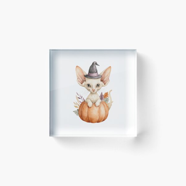 Item preview, Cute Cornish Rex Cat in Pumpkin Witch Hat Autumn Watercolor designed and sold by TheAnimalZ00.