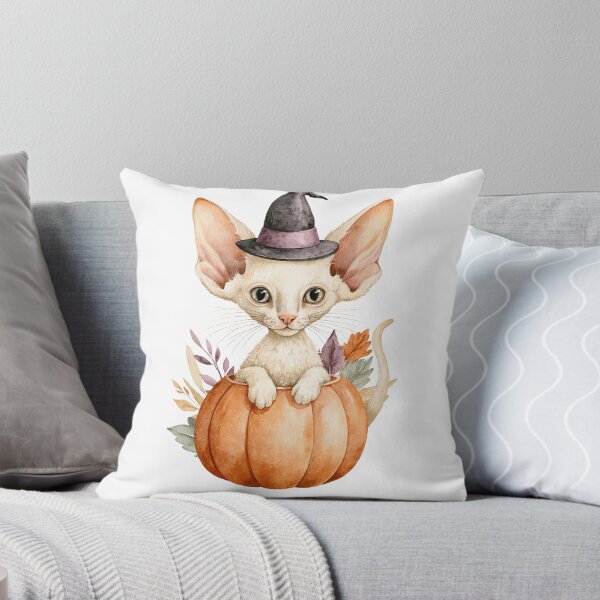 Item preview, Cute Cornish Rex Cat in Pumpkin Witch Hat Autumn Watercolor designed and sold by TheAnimalZ00.