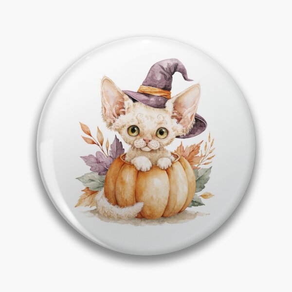 Item preview, Cute Devon Rex Cat in Pumpkin Witch Hat Autumn Watercolor designed and sold by TheAnimalZ00.