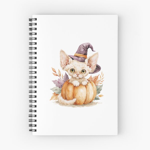 Item preview, Cute Devon Rex Cat in Pumpkin Witch Hat Autumn Watercolor designed and sold by TheAnimalZ00.
