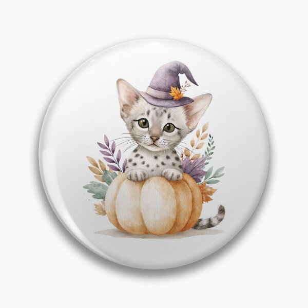 Item preview, Cute Egyptian Mau Cat in Pumpkin Witch Hat Autumn Watercolor designed and sold by TheAnimalZ00.