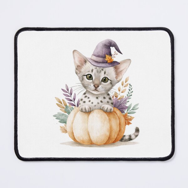 Item preview, Cute Egyptian Mau Cat in Pumpkin Witch Hat Autumn Watercolor designed and sold by TheAnimalZ00.