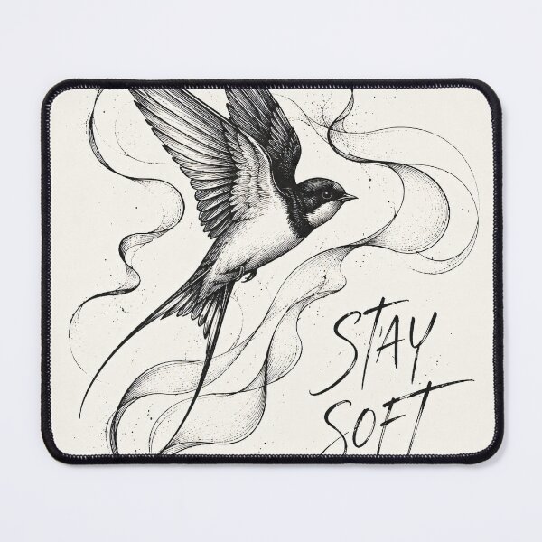 Item preview, Stay Soft Swallow Bird Line Art Print | Minimalist Ink Illustration Quote Wall Art designed and sold by SoftSpaceDesign.