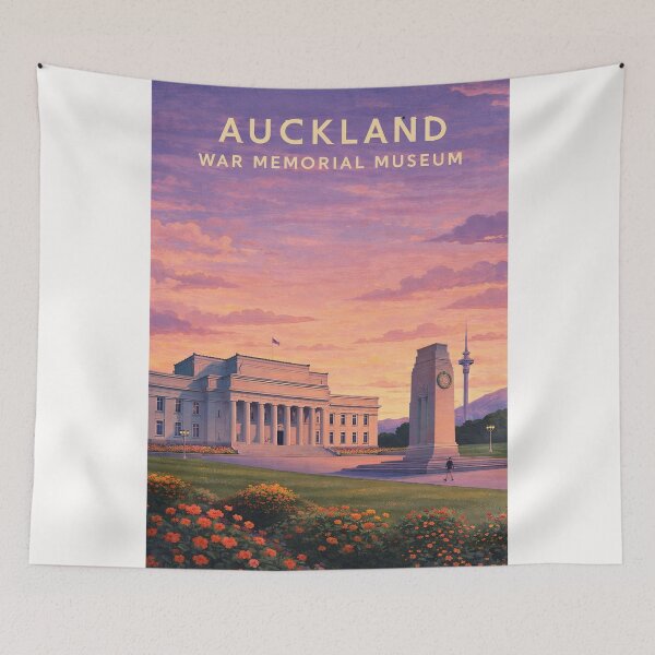 Item preview, Auckland War Memorial Museum at Sunset with Sky Tower and Auckland Domain designed and sold by Places On Earth.