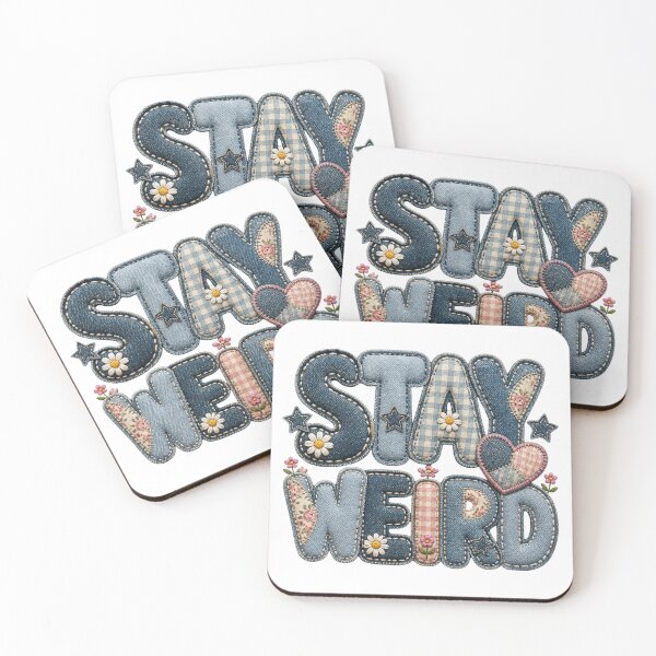 Item preview, Stay Weird Patchwork Denim Retro Typography designed and sold by DonnaByPT.
