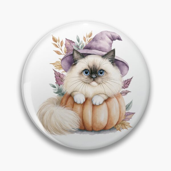 Item preview, Cute Himalayan Cat in Pumpkin Witch Hat Autumn Watercolor designed and sold by TheAnimalZ00.