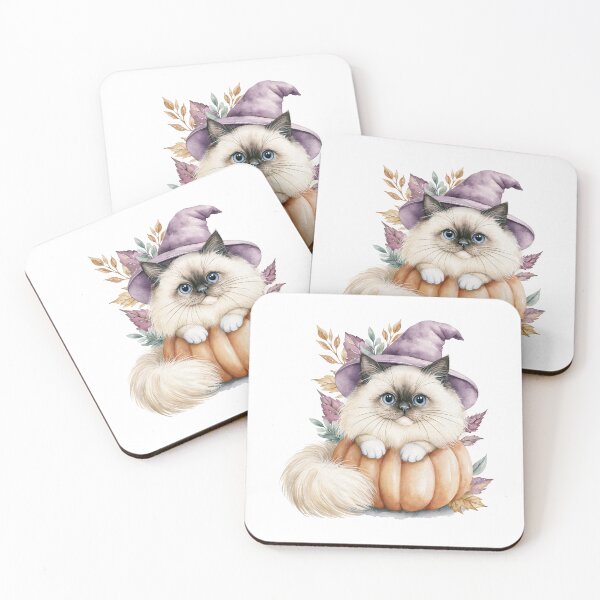 Item preview, Cute Himalayan Cat in Pumpkin Witch Hat Autumn Watercolor designed and sold by TheAnimalZ00.