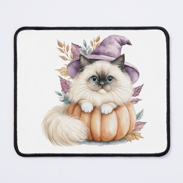 Item preview, Cute Himalayan Cat in Pumpkin Witch Hat Autumn Watercolor designed and sold by TheAnimalZ00.