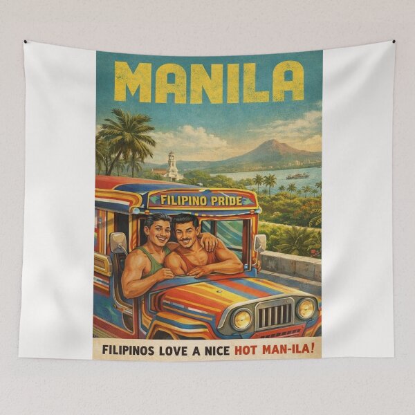 Item preview, Manila Philippines with Colorful Jeepney and Taal Volcano Scenery designed and sold by Places On Earth.