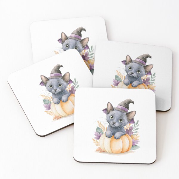 Item preview, Cute Korat Cat in Pumpkin Witch Hat Autumn Watercolor designed and sold by TheAnimalZ00.