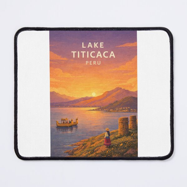 Item preview, Lake Titicaca Peru at Sunset with Andes and Traditional Reed Boat designed and sold by Places On Earth.