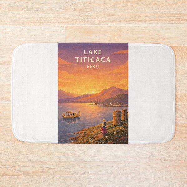 Item preview, Lake Titicaca Peru at Sunset with Andes and Traditional Reed Boat designed and sold by Places On Earth.