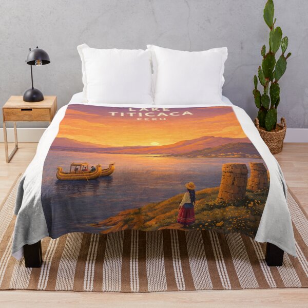 Item preview, Lake Titicaca Peru at Sunset with Andes and Traditional Reed Boat designed and sold by Places On Earth.