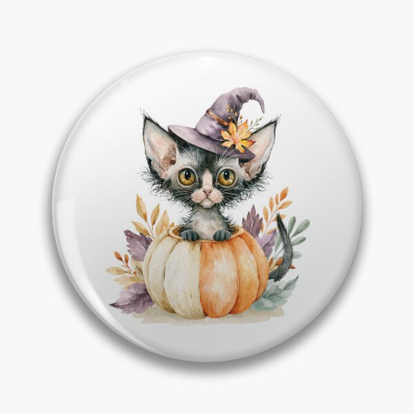 Item preview, Cute Lykoi Cat in Pumpkin Witch Hat Autumn Watercolor designed and sold by TheAnimalZ00.