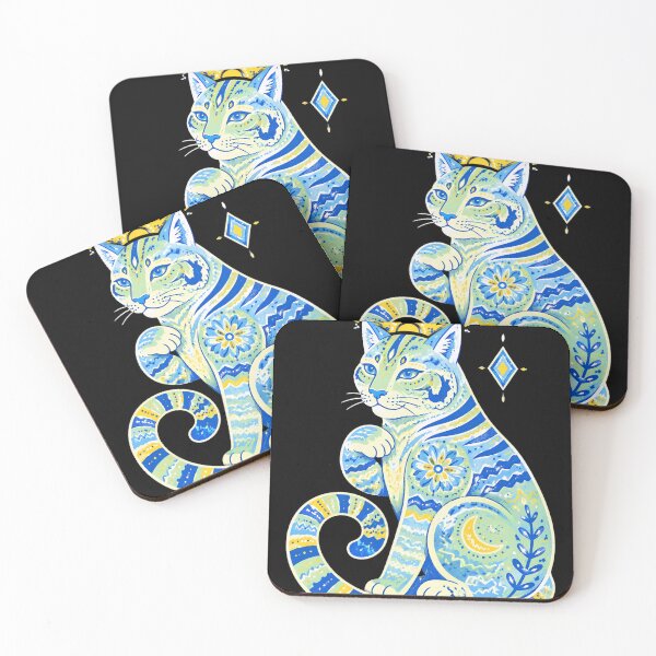 Item preview, Celestial Folk Art Cat with Sun and Moon designed and sold by pritbhut.