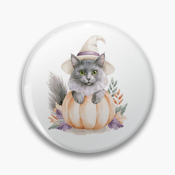 Item preview, Cute Nebelung Cat in Pumpkin Witch Hat Autumn Watercolor designed and sold by TheAnimalZ00.