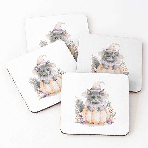 Item preview, Cute Nebelung Cat in Pumpkin Witch Hat Autumn Watercolor designed and sold by TheAnimalZ00.