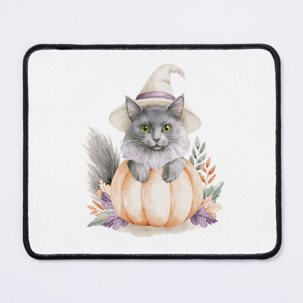 Item preview, Cute Nebelung Cat in Pumpkin Witch Hat Autumn Watercolor designed and sold by TheAnimalZ00.