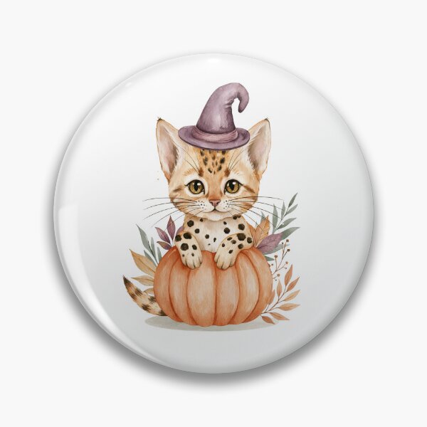 Item preview, Cute Ocicat Cat in Pumpkin Witch Hat Autumn Watercolor designed and sold by TheAnimalZ00.