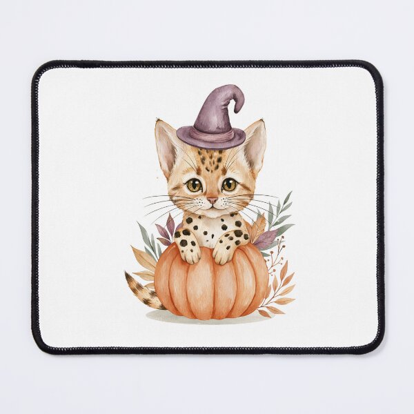 Item preview, Cute Ocicat Cat in Pumpkin Witch Hat Autumn Watercolor designed and sold by TheAnimalZ00.