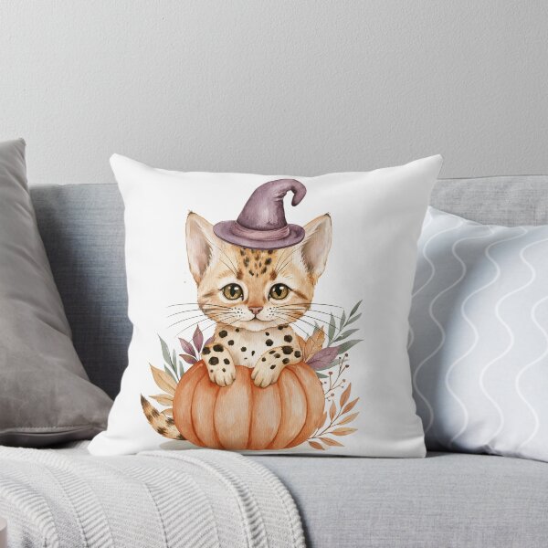 Item preview, Cute Ocicat Cat in Pumpkin Witch Hat Autumn Watercolor designed and sold by TheAnimalZ00.