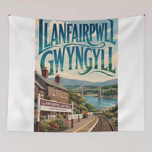 Item preview, Llanfairpwllgwyngyll Wales Menai Strait Railway and Britannia Bridge designed and sold by Places On Earth.
