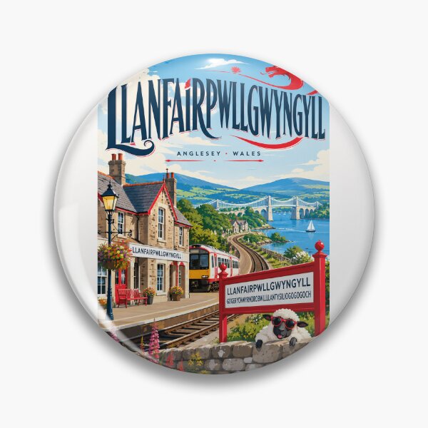 Item preview, Llanfairpwllgwyngyll Anglesey Railway Station Menai Strait and Welsh Dragon designed and sold by Places On Earth.