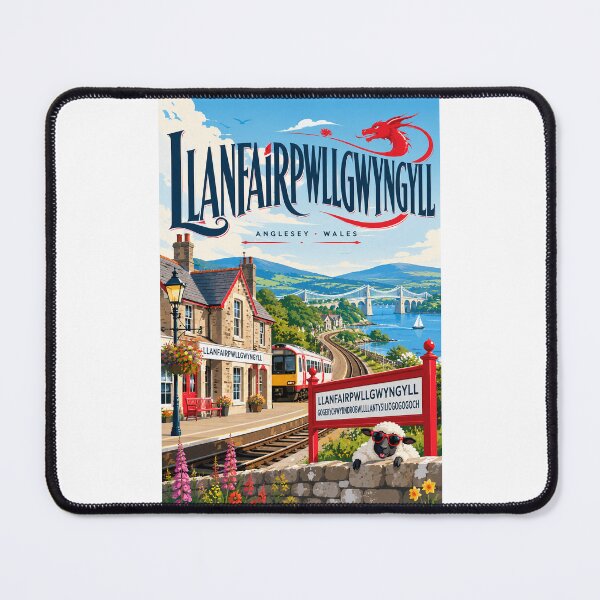 Item preview, Llanfairpwllgwyngyll Anglesey Railway Station Menai Strait and Welsh Dragon designed and sold by Places On Earth.