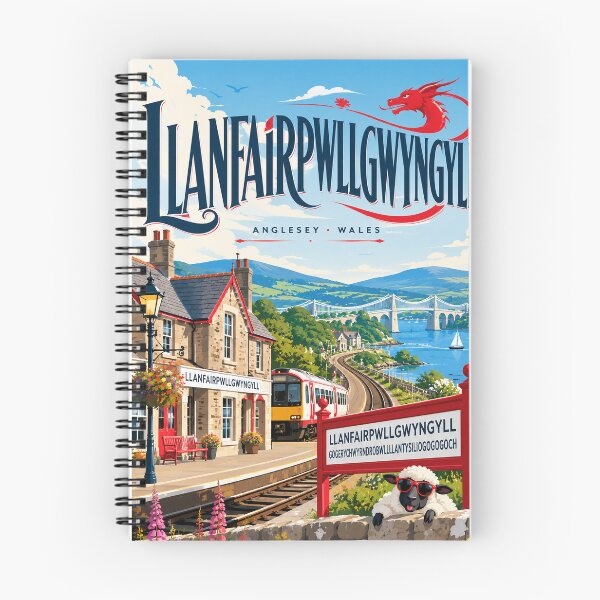 Item preview, Llanfairpwllgwyngyll Anglesey Railway Station Menai Strait and Welsh Dragon designed and sold by Places On Earth.