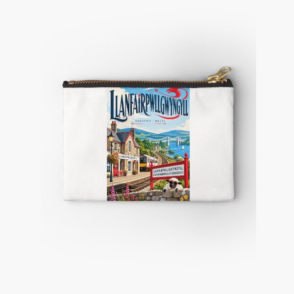 Item preview, Llanfairpwllgwyngyll Anglesey Railway Station Menai Strait and Welsh Dragon designed and sold by Places On Earth.